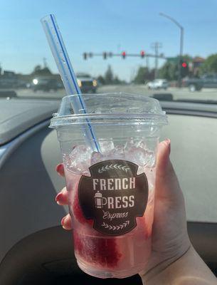 Strawberry fruit seltzer w/coconut syrup