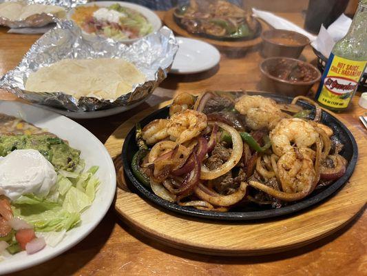 Steak and shrimp fajitas