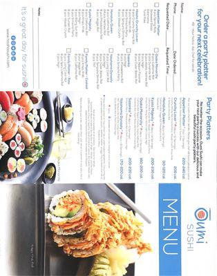 sushi platters menu