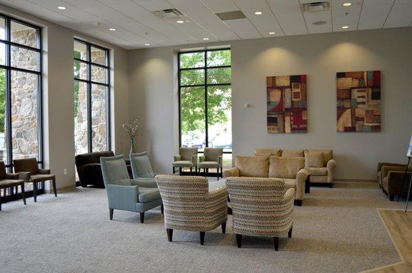 Waiting area with new carpet and paint June 2019.