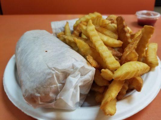 Ham and Turkey sub with bacon and French fries