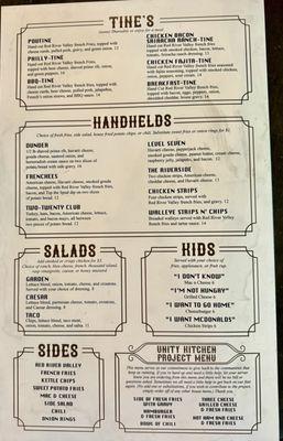 Back of the menu