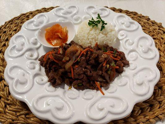 Korean BBQ Beef Plate with Old Fashion Korean Kimchi