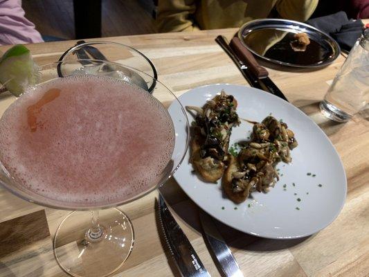 Elderflower cosmo a d mushroom toast