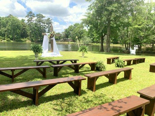 Rustic Wood Benches with Cross 12 ft