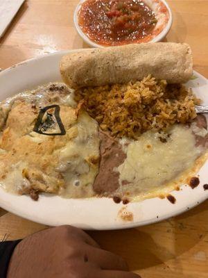 That triangle is the piece of Chili Relleno. Worthless!!  Nothing but cheese and beans!!!