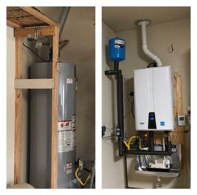 Tank to Tankless water heater Conversion.  Navien Tankless Water Heater Specialists.