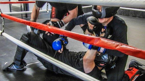 Multiple attackers advanced Krav Maga in our boxing ring