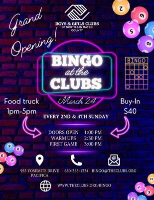 BINGO! Every 2nd and 4th Sunday at the Clubhouse located 955 Yosemite Dr Pacifica CA 94044