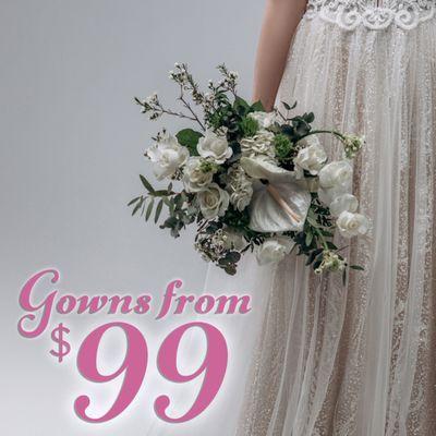 Fall Sale! Wedding gowns from $99! Hurry in before they're gone!