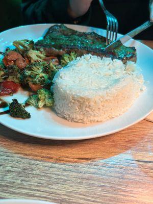 Katie steak with rice n vegetables