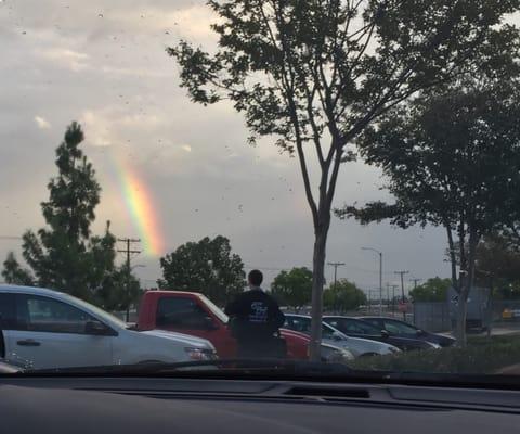 The other day when it was raining you could see a rainbow from the front of the school! :)