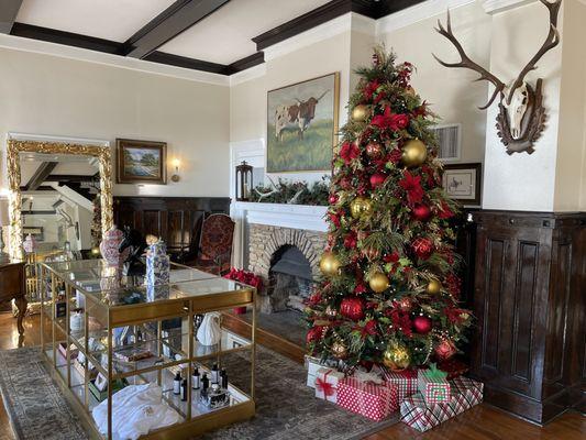 Beautiful lobby decorated for Christmas