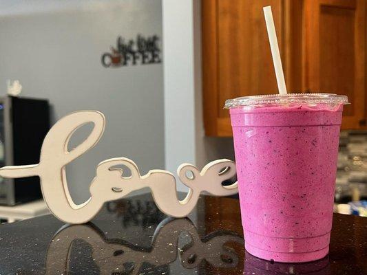 We offer strawberry, blueberry, acai, or dragon fruit smoothies