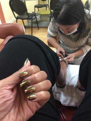 Chrome nails and polish change on my feet