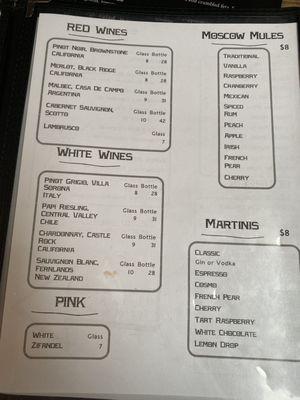 Drink menu