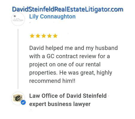 Wonderful review of real estate litigation attorney David Steinfeld https://www.DavidSteinfeldRealEstateLitigator.com