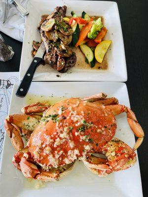 New York steak and Dungeness crab