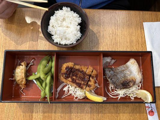 Lunch special: tonkatsu and grilled salmon