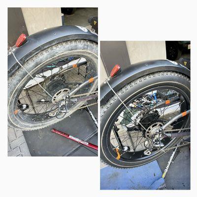 Before & after a Burning man ebike clean up.