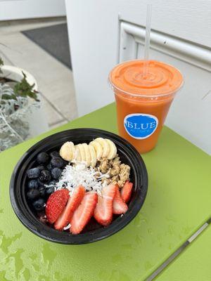 Fresh juice and açaí bowl