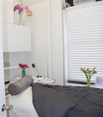 Aesthetic treatment room--calm, relaxing and quiet for all your pampering and beauty needs!