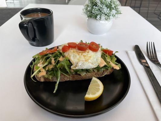 Drip coffee and avocado toast.