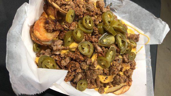 Nachos with hand cut potatoes