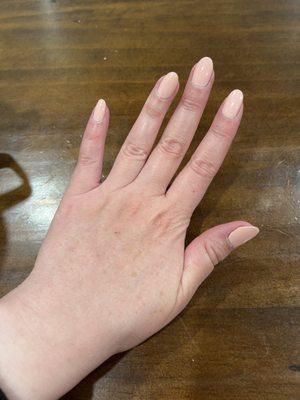 Regular manicure with an almond shaping (photo taken the next day)