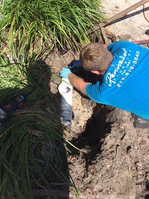 Dillon hard at work repairing a sanitary pipe! Not an easy task in the heat but our technicians are willing to do the dirty work!