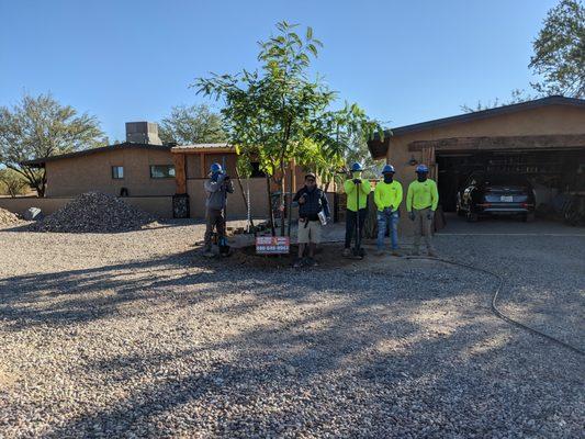 Cesar and the crew planting my new Tipu tree, Fiona!