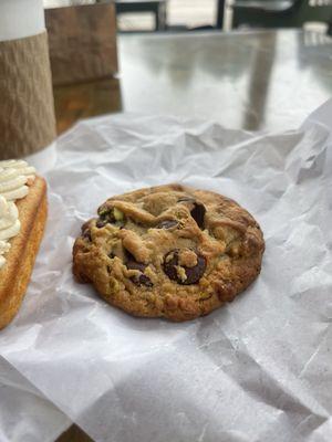 Amazing! Chocolate chip cookie with pistachios in it!