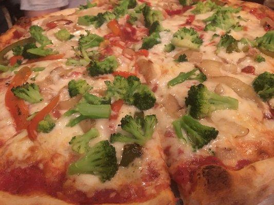 Build your own pizza-broccoli, peppers and onions...