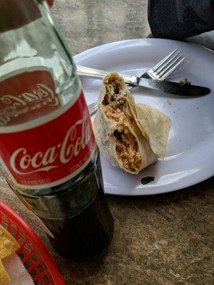 Regular asada burrito and Mexican coke