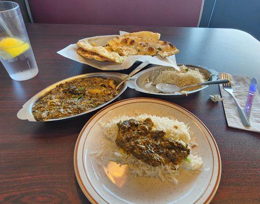 Mushroom saag spinach dish with garlic Naan