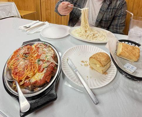 Eggplant parm & spaghetti alla panna