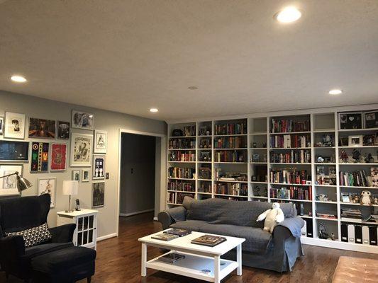 Recessed lights installed in a study.