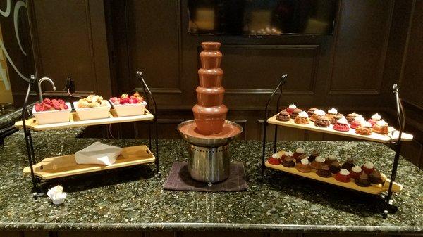 Chocolate Fountain with mini bundt cakes at catering event!! Yum...