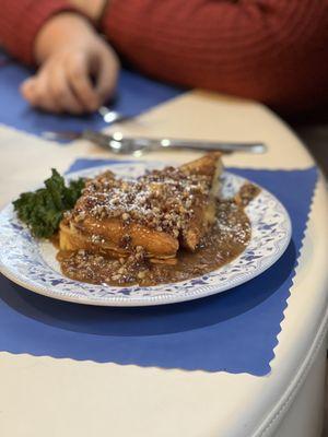 Stuffed French toast with caramel pecan topping