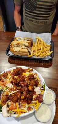 Steak & cheese; honey BBQ chicken salad