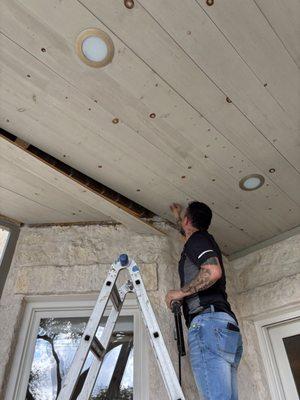 Wood plank ceiling fixture