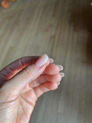 Rounded coffin shape + neutral color gel manicure. So perfectly done!