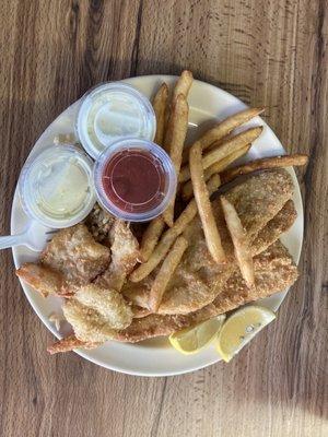 Fried fish plate with shrimp added