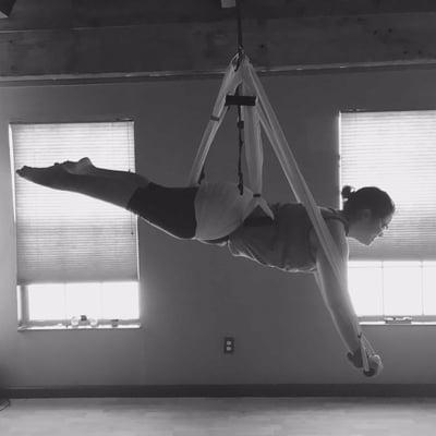 Aerial yoga class- one of my favorite poses