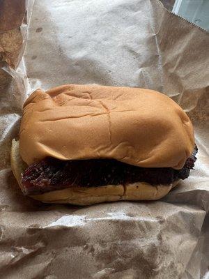 Sliced brisket sandwich