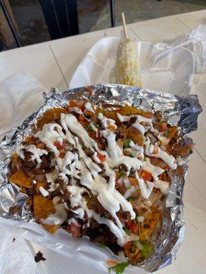 Asada Nachos and street corn