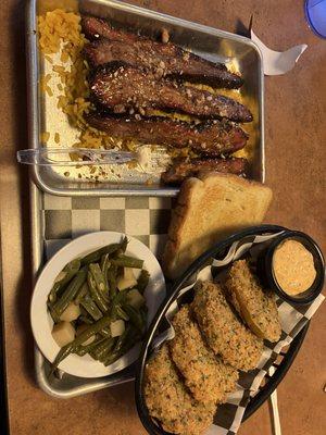 Brisket, green beans and fried green tomatoes