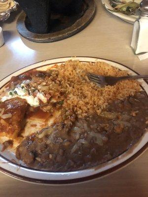 Cheese enchiladas with rice and beans