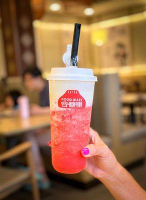 Strawberry icy drink with cheese foam - delicious and refreshing  highly recommended