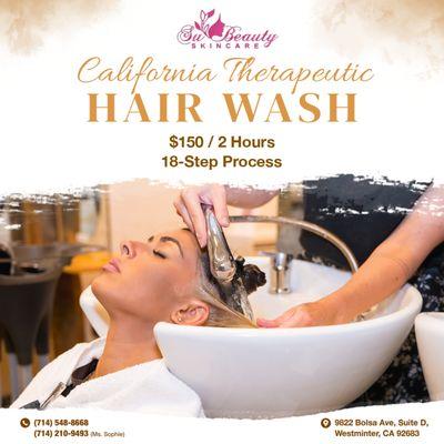 Gội Chuyên Sâu California Therapeutic Hair Wash
2 tiếng thư giãn chỉ $150
18 bước gội đầu đặc biệt, massage giảm đau nhức